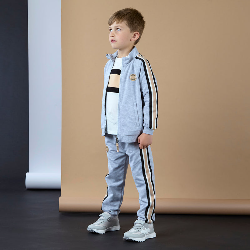 AW25 Mitch & Son JNR LORENZO & LIAM Grey & White Panel Three Piece Zipper Tracksuit