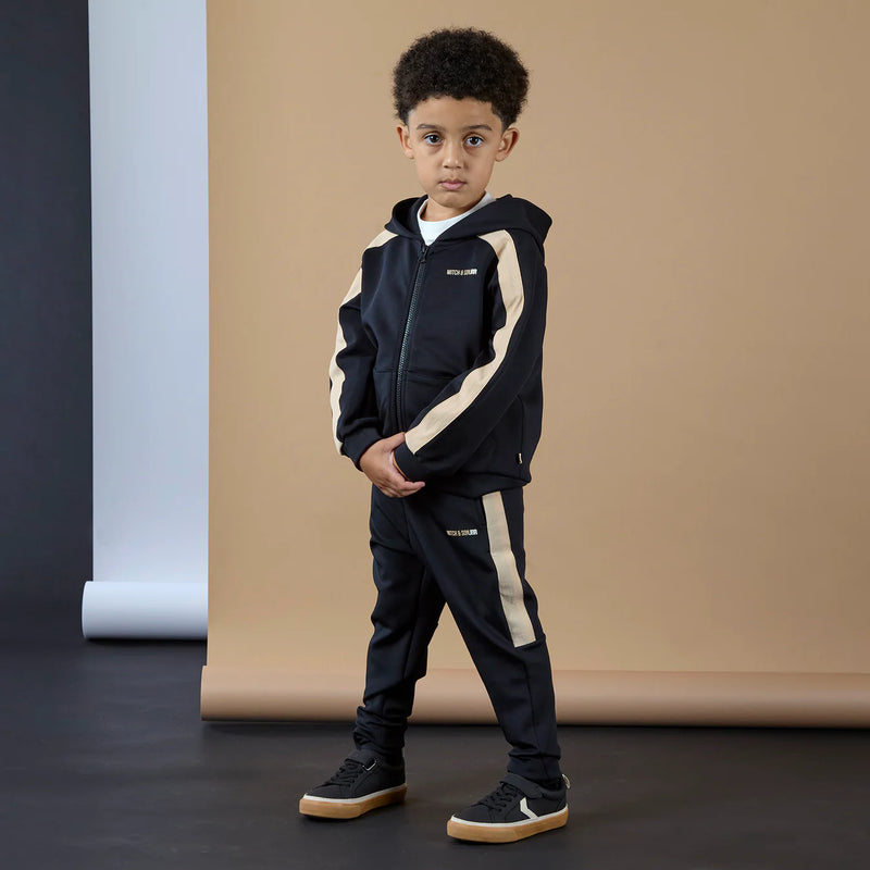 AW25 Mitch & Son JNR LUCAS & LEWIS Black & Beige Circle Logo Three Piece Zipper Tracksuit