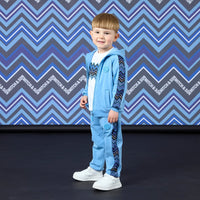 Mitch & Son Boys WARREN & WALLACE Blue & White Zig Zag Three Piece Tracksuit