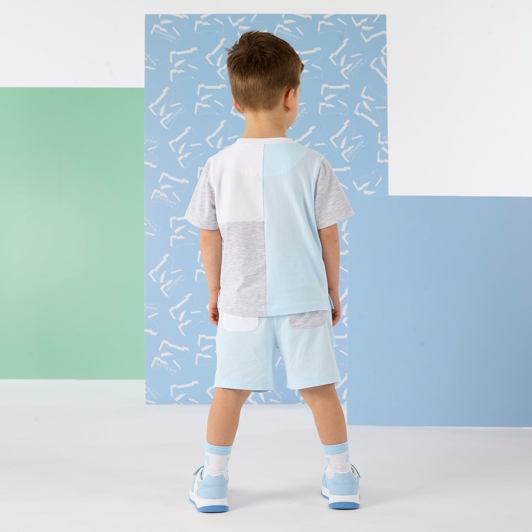 PREORDER SS26 Mitch & Son OTTO Blue Grey & White Shorts Set