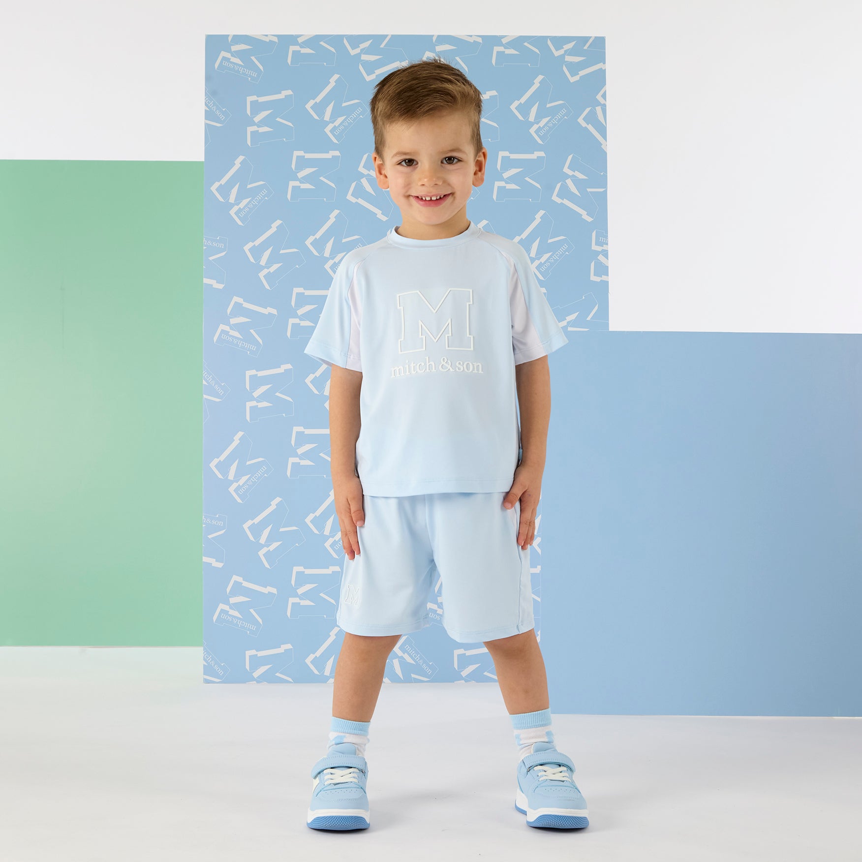 PREORDER SS26 Mitch & Son OLLIE Blue & White Logo Shorts Set