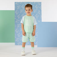 PREORDER SS26 Mitch & Son OLLIE Green Blue & White Logo Shorts Set