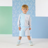 PREORDER SS26 Mitch & Son OMAR Blue Grey & White Hooded Shorts Set