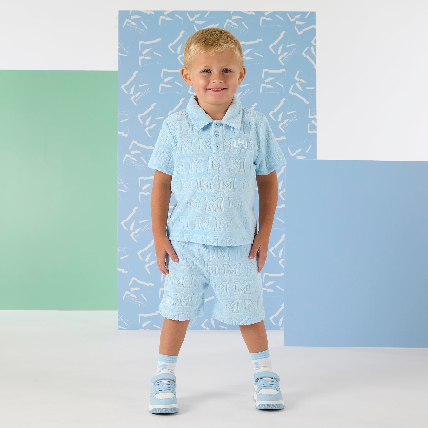 PREORDER SS26 Mitch & Son ORION Blue Terry Towelling Polo Shorts Set