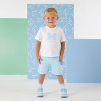 PREORDER SS26 Mitch & Son ODIN & OSLO Blue & White Terry Towelling Logo Shorts Set