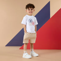 PREORDER SS26 Mitch & Son PRESTON White & Beige Multicoloured Logo Shorts Set
