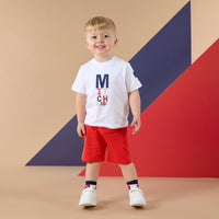 PREORDER SS26 Mitch & Son PARKER White & Red Multicoloured Logo Shorts Set