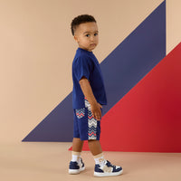PREORDER SS26 Mitch & Son PHOENIX Navy Blue Multicoloured Chevron Panel Shorts Set