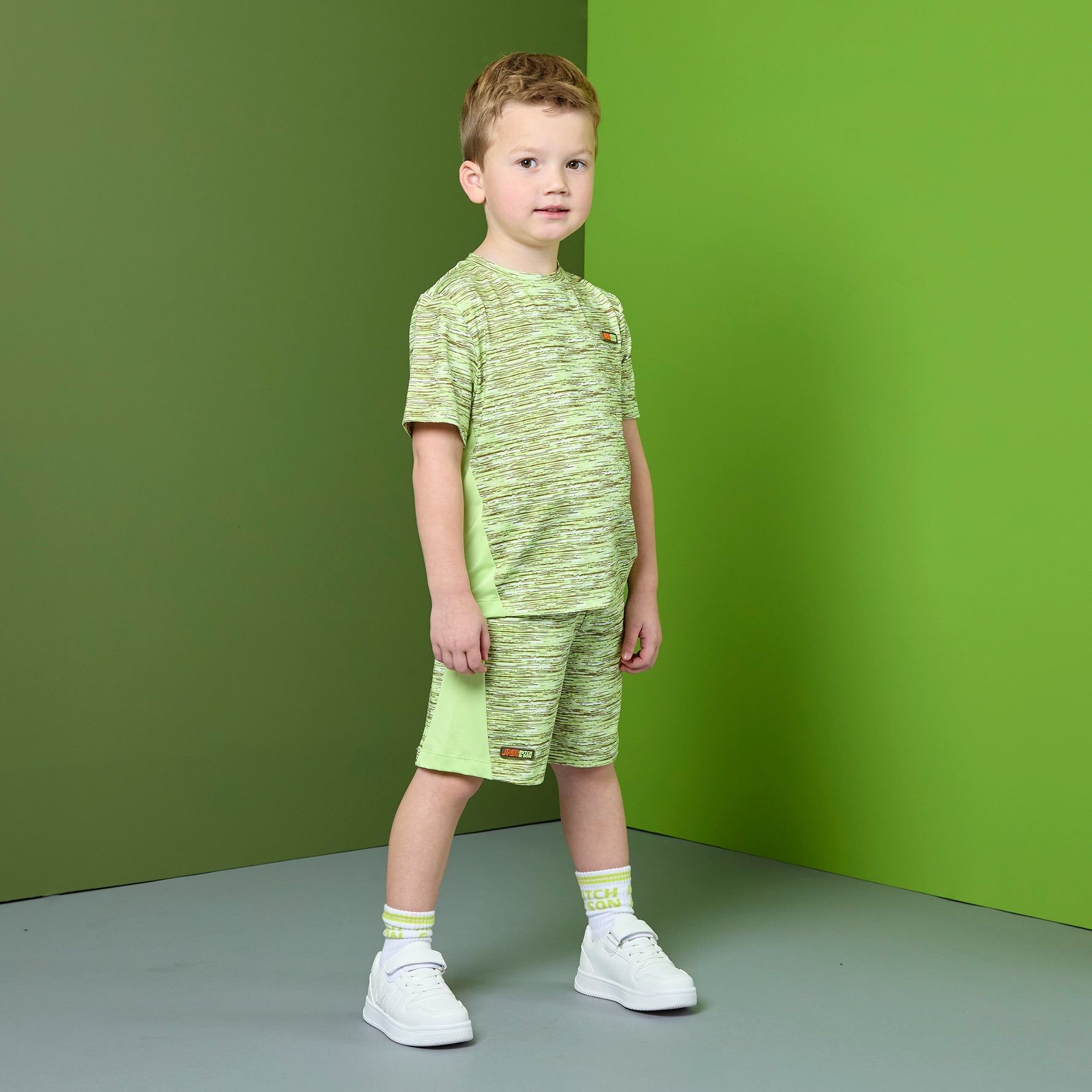 PREORDER SS26 Mitch & Son JNR RUDY & RON Green Logo Lines Shorts Set