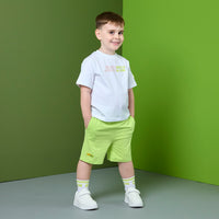 PREORDER SS26 Mitch & Son JNR RAY White Green & Orange Logo Shorts Set