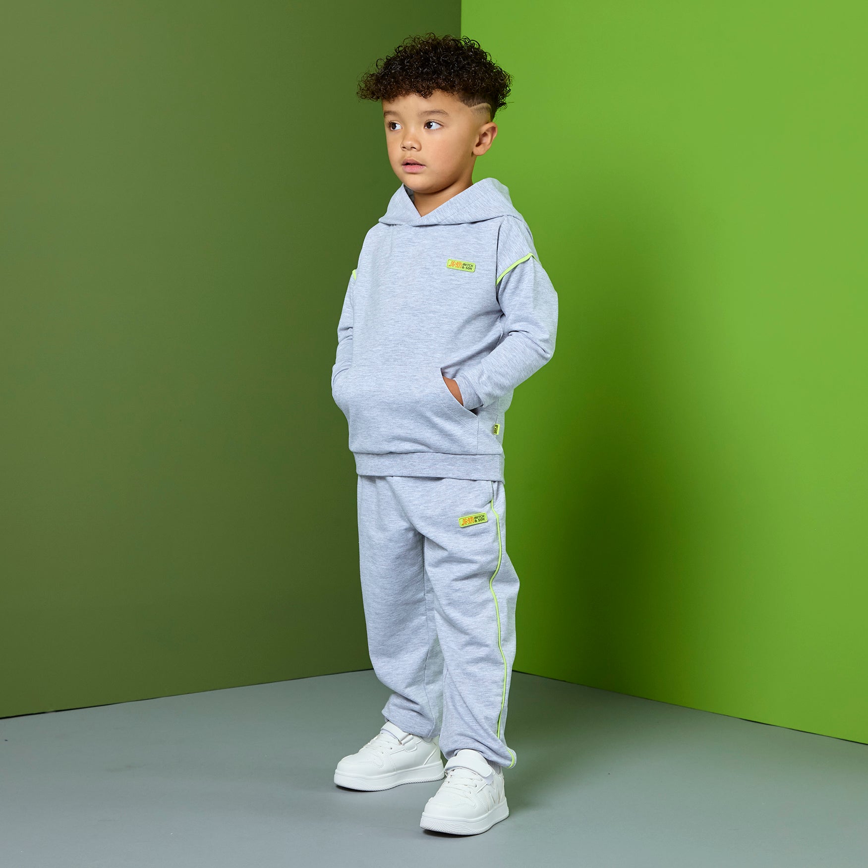 PREORDER SS26 Mitch & Son JNR REESE Grey Green & Orange Hooded Logo Tracksuit