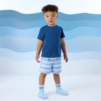 SS25 Mitch & Son FOXE & FALLON Navy Blue & White Logo T-Shirt & Swim Shorts Set