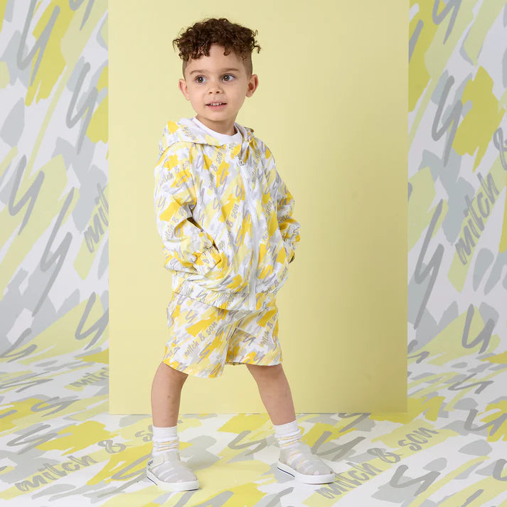 SS25 Mitch & Son GEO Yellow White & Grey Doodle Print Hooded Jacket