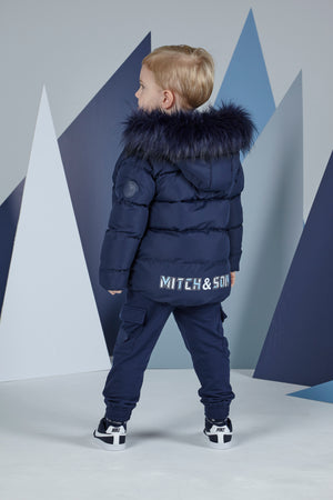 AW23 Mitch & Son PARKER Blue Navy Faux Fur Hooded Coat / Jacket