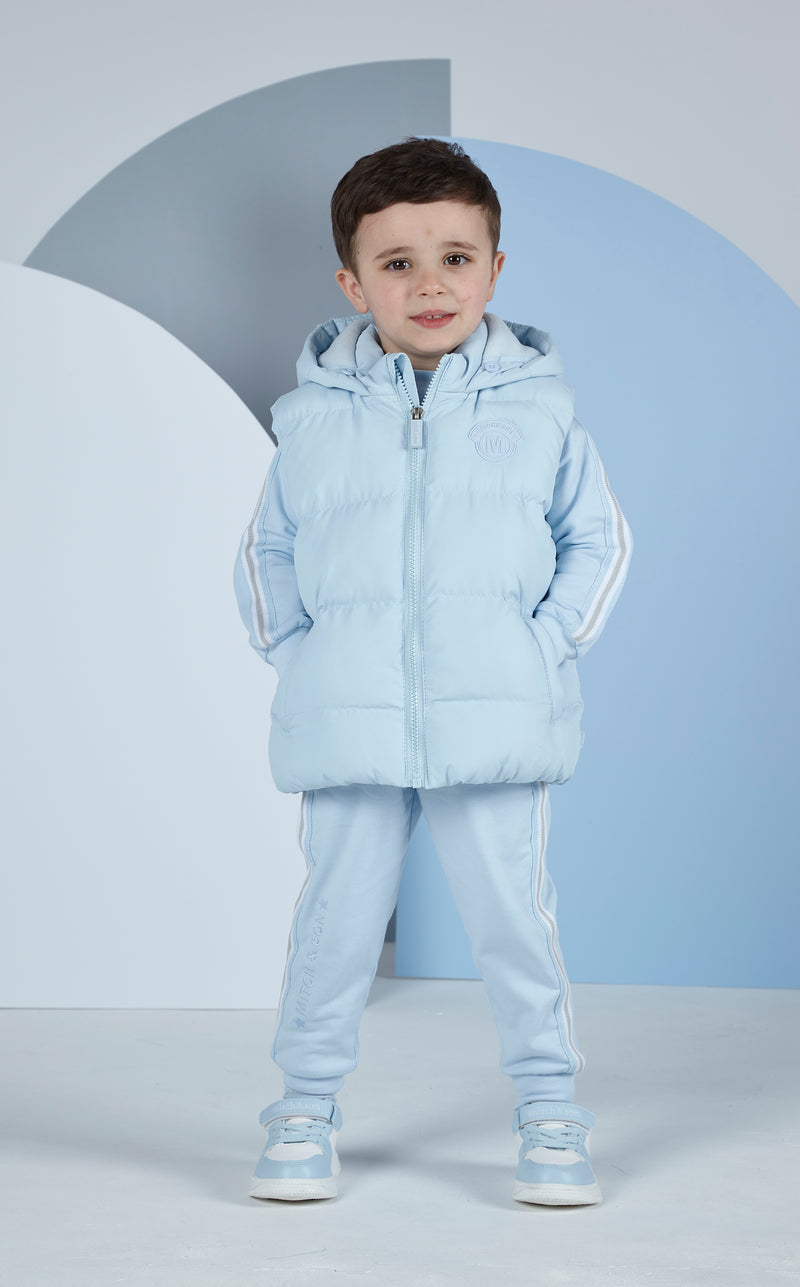 AW23 Mitch & Son NEIL Sky Blue Hooded Puffer Gilet / Gillet