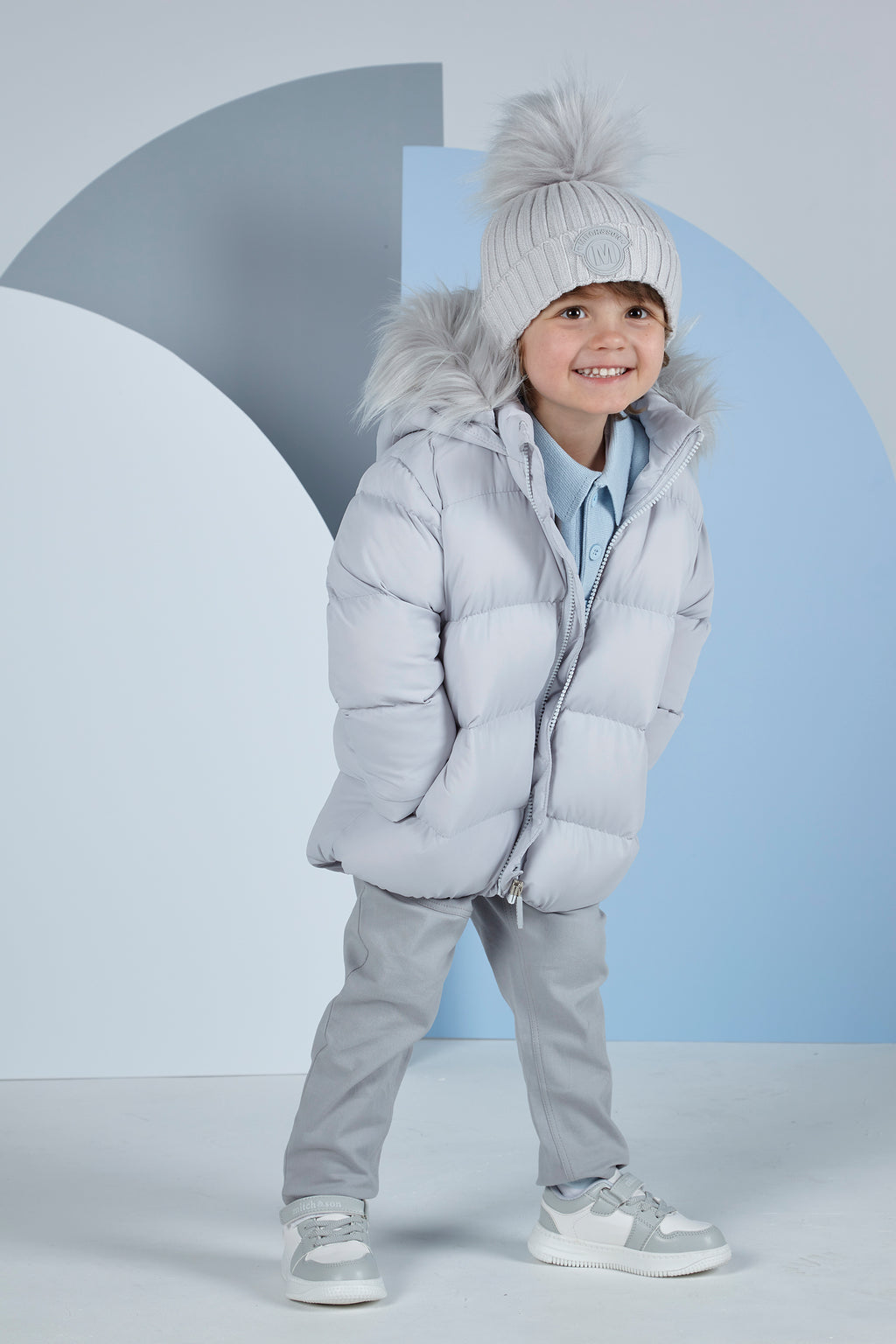 AW23 Mitch & Son NIKO Grey Faux Fur Padded Hooded Coat / Jacket