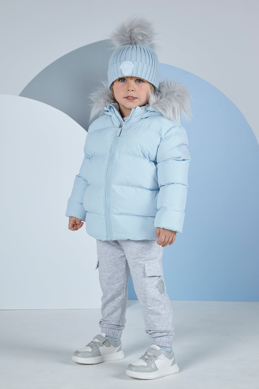 AW23 Mitch & Son NIKO Sky Blue Faux Fur Padded Hooded Coat / Jacket
