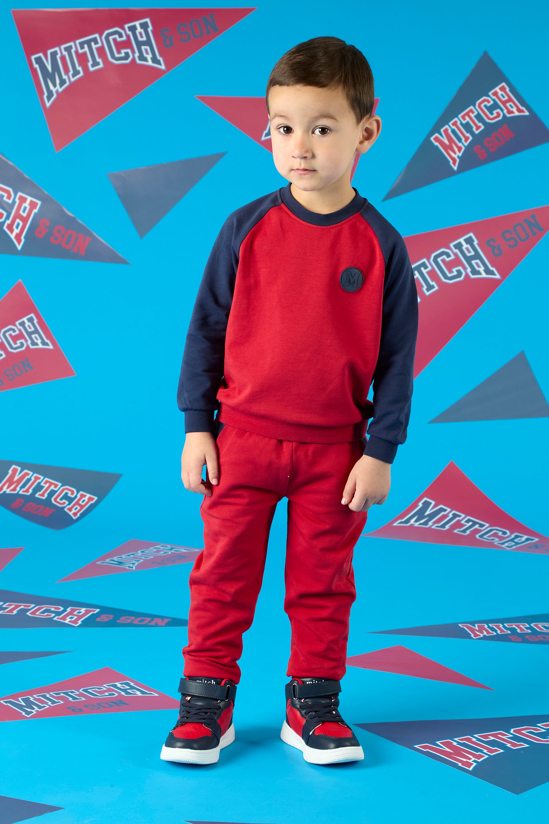 Mitch & Son BRIAN Red & Navy Logo Colour Block Tracksuit
