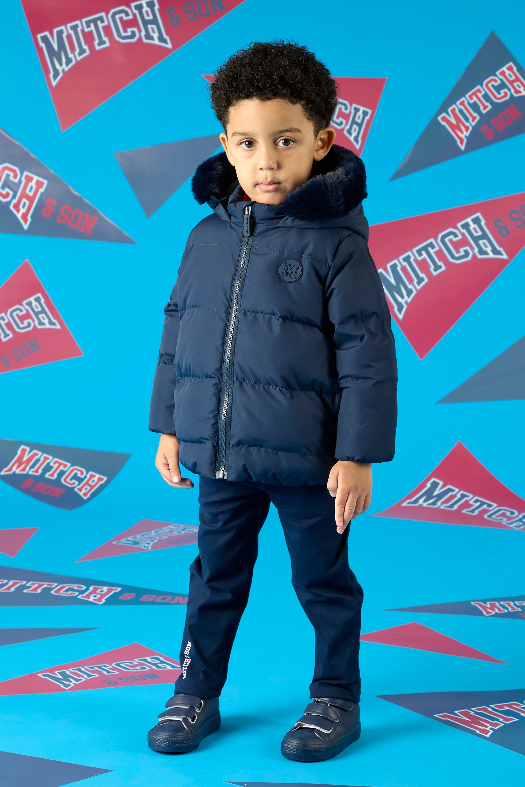 Mitch & Son BARRY Navy Blue Faux Fur Padded Jacket