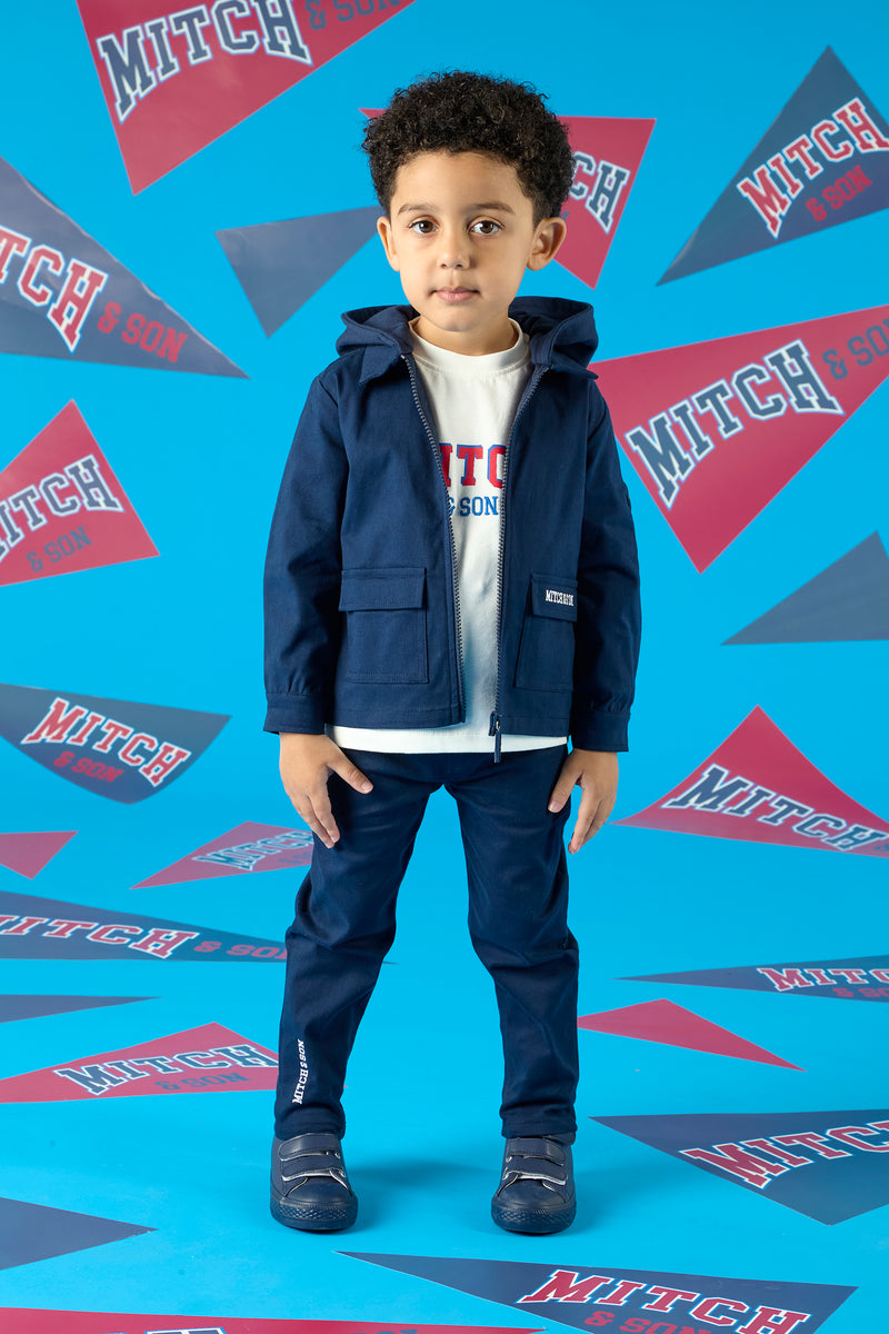 Mitch & Son BRODY & BYRON Navy Blue & White Long Sleeve Top & Twill Trouser Set