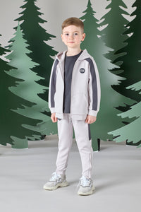 Mitch & Son Junior CALVIN & CHRISTOPHER Stone & Dark Grey Three Piece Zipper Hoody Tracksuit