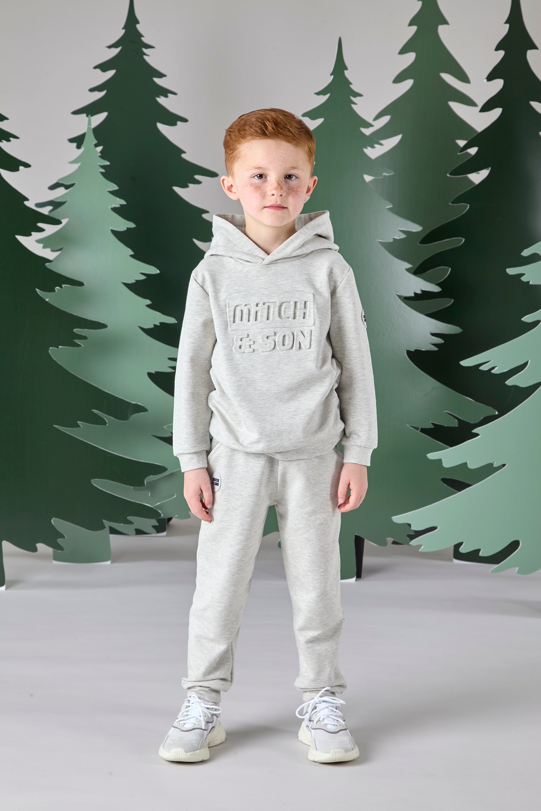 Mitch & Son Junior CHASE Light Grey Embossed Logo Hoody Tracksuit