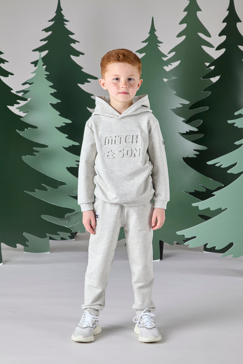 Mitch & Son Junior CHASE Light Grey Embossed Logo Hoody Tracksuit