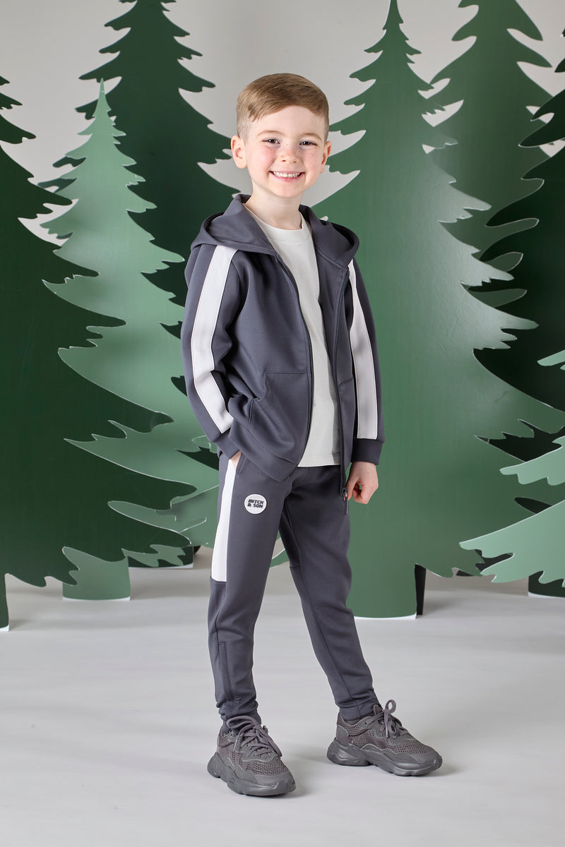 Mitch & Son Junior CALVIN & CHRISTOPHER Dark & Stone Grey Three Piece Zipper Hoody Tracksuit