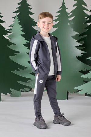 AW24 Mitch & Son Junior CALVIN & CHRISTOPHER Dark & Stone Grey Three Piece Zipper Hoody Tracksuit