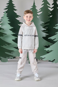 Mitch & Son Junior CAMDEN & CHARLES Stone Grey Logo Sweatshirt Hoody & Cargo Jogger Set
