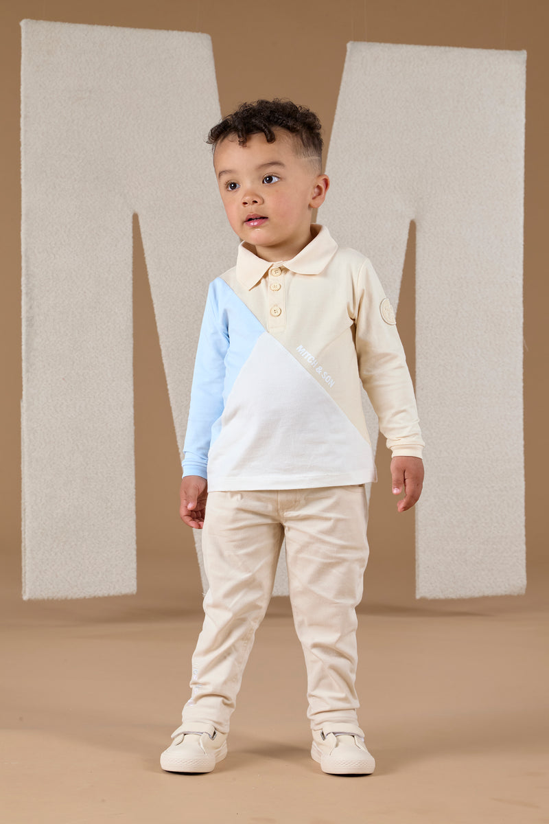 Mitch & Son APOLO & ARDEN Beige Cut N Sew Polo Top & Twill Trouser Set