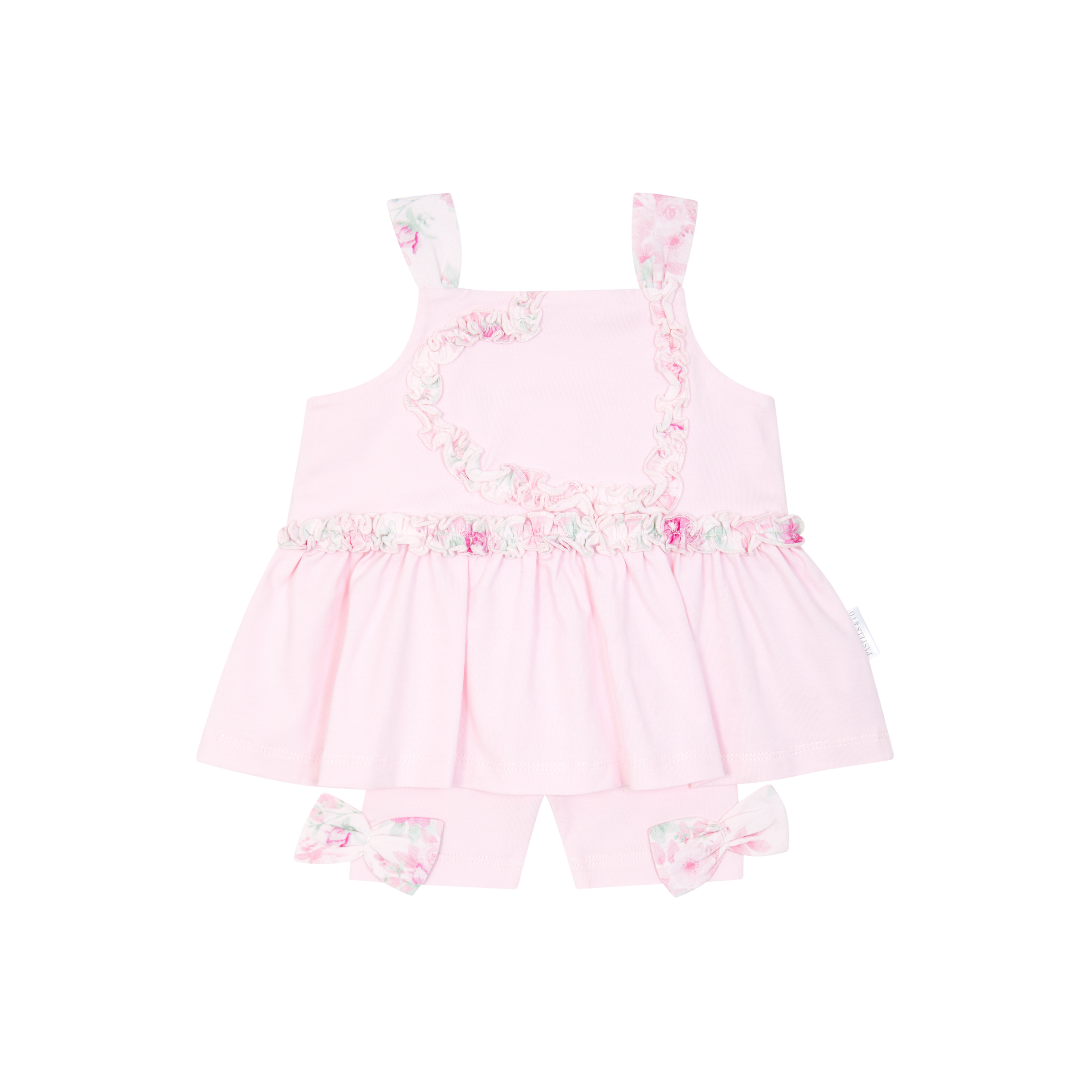 SS26 Pastels & Co ORLAITH Pink Floral Heart Bow Crop Shorts Set