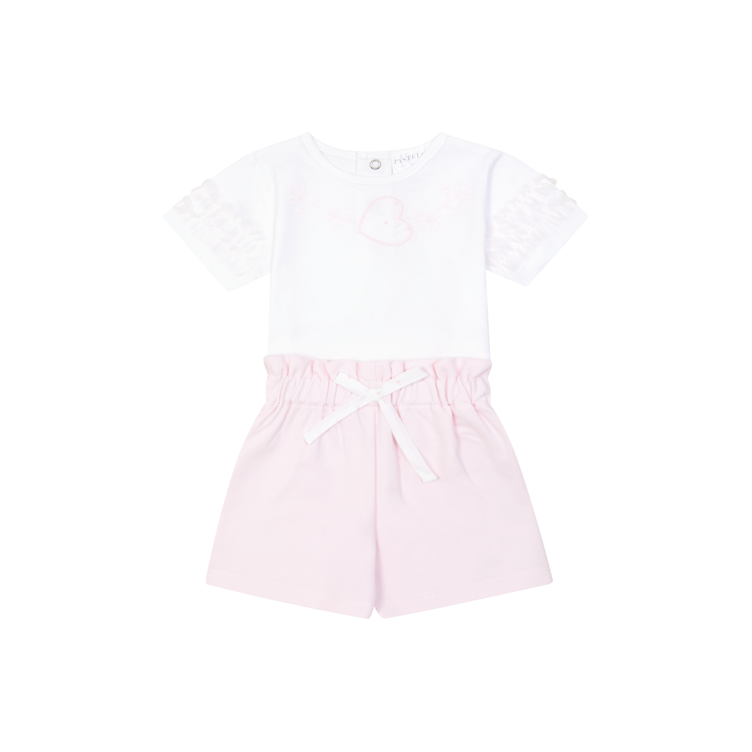SS26 Pastels & Co CARLA Pink & White Heart Bow Shorts Set
