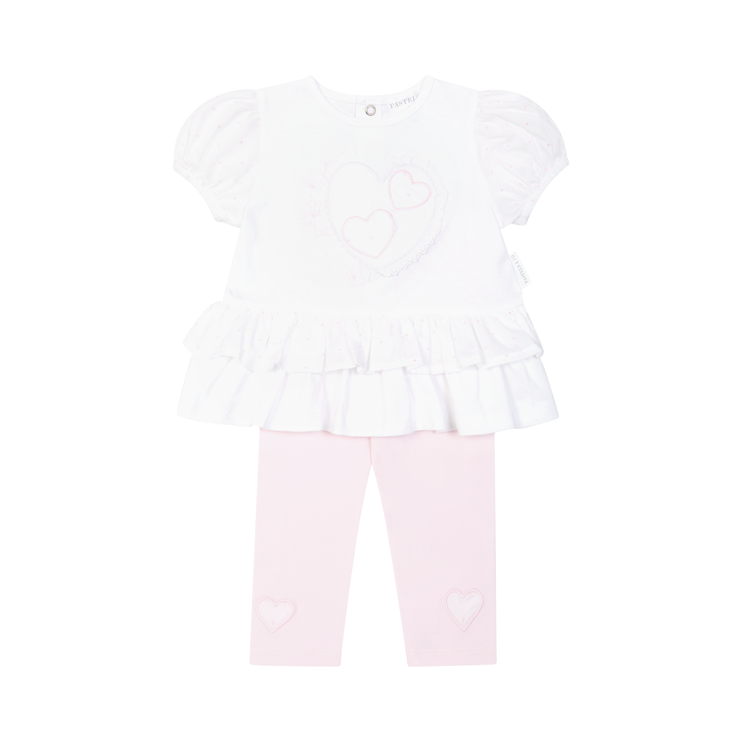 SS26 Pastels & Co CILLA Pink & White Heart Frill Leggings Set
