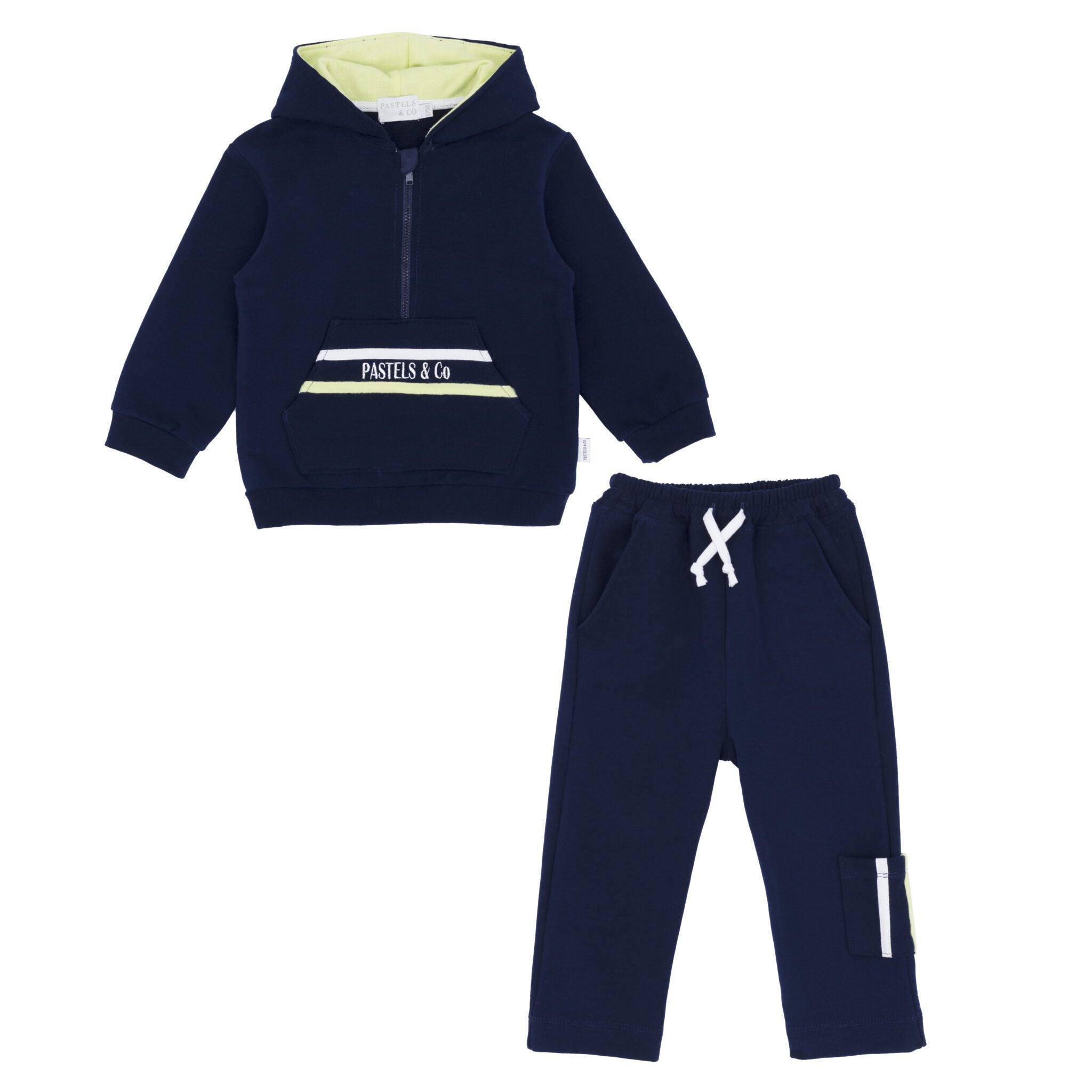 AW25 Pastels & Co BAXTER Navy Blue Logo Lines Pocket Hooded Zipper Tracksuit