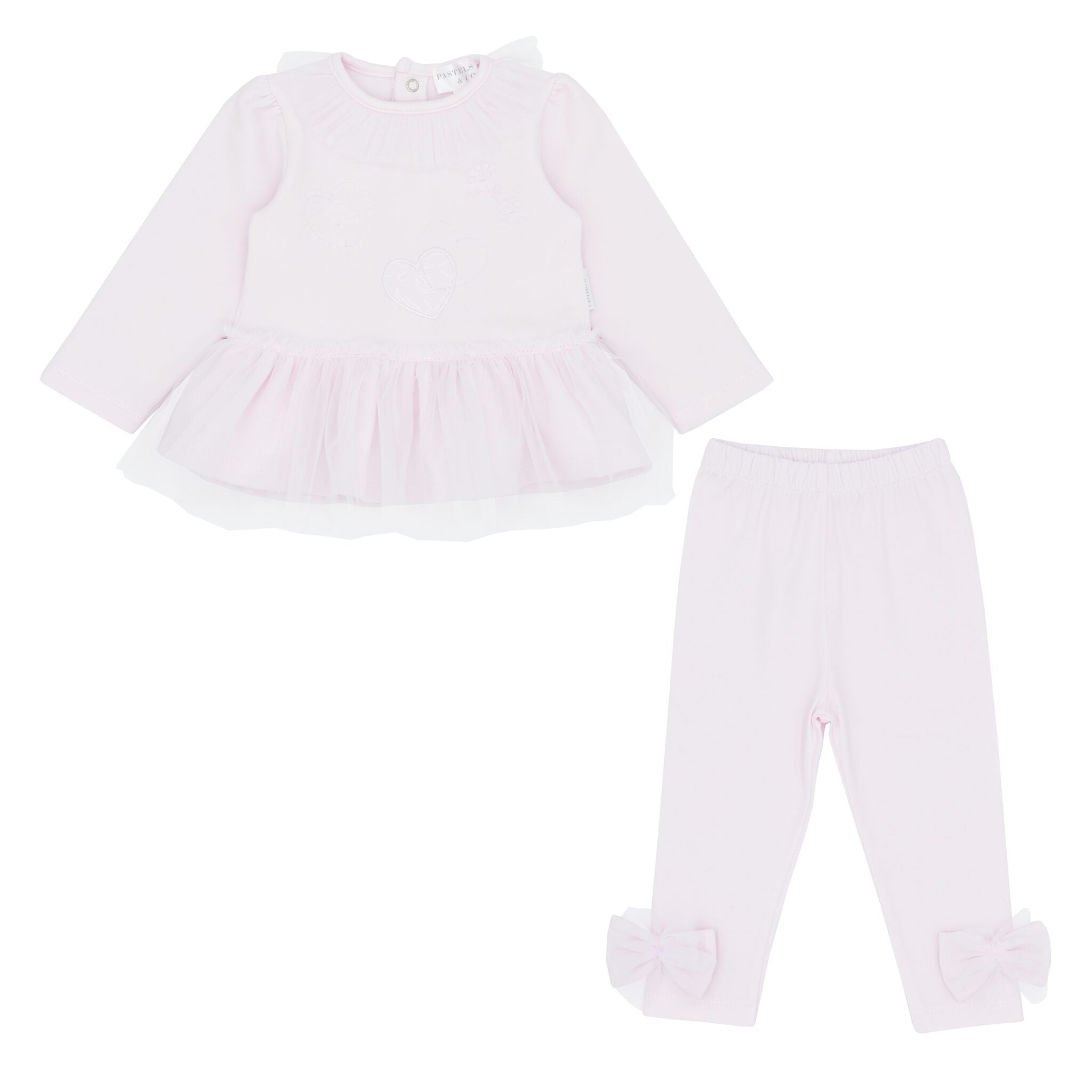 AW25 Pastels & Co MARIA Pink Hearts & Flowers Tulle Frill Leggings Set