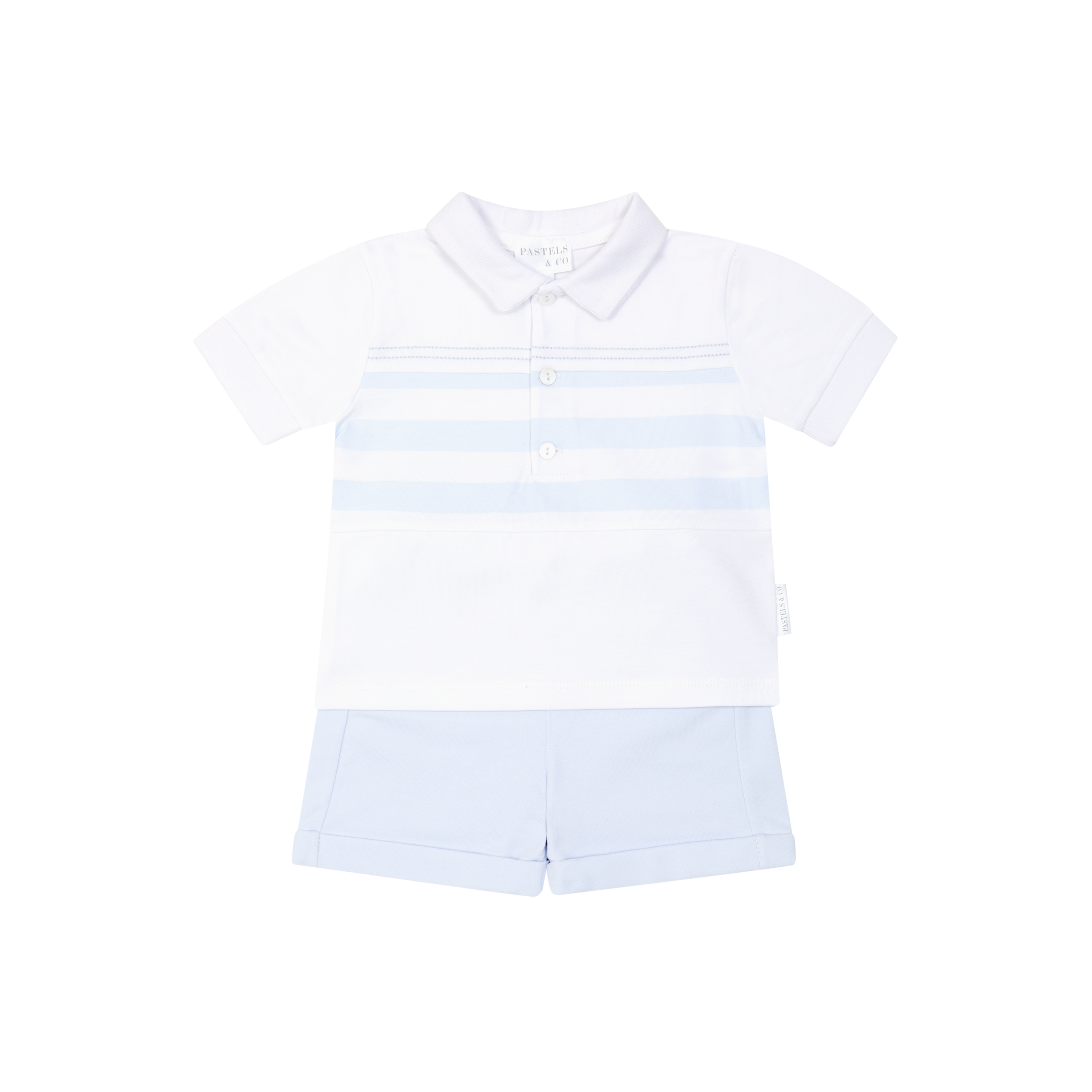 SS26 Pastels & Co BRYCE Pale Blue & White Striped Polo & Shorts Set