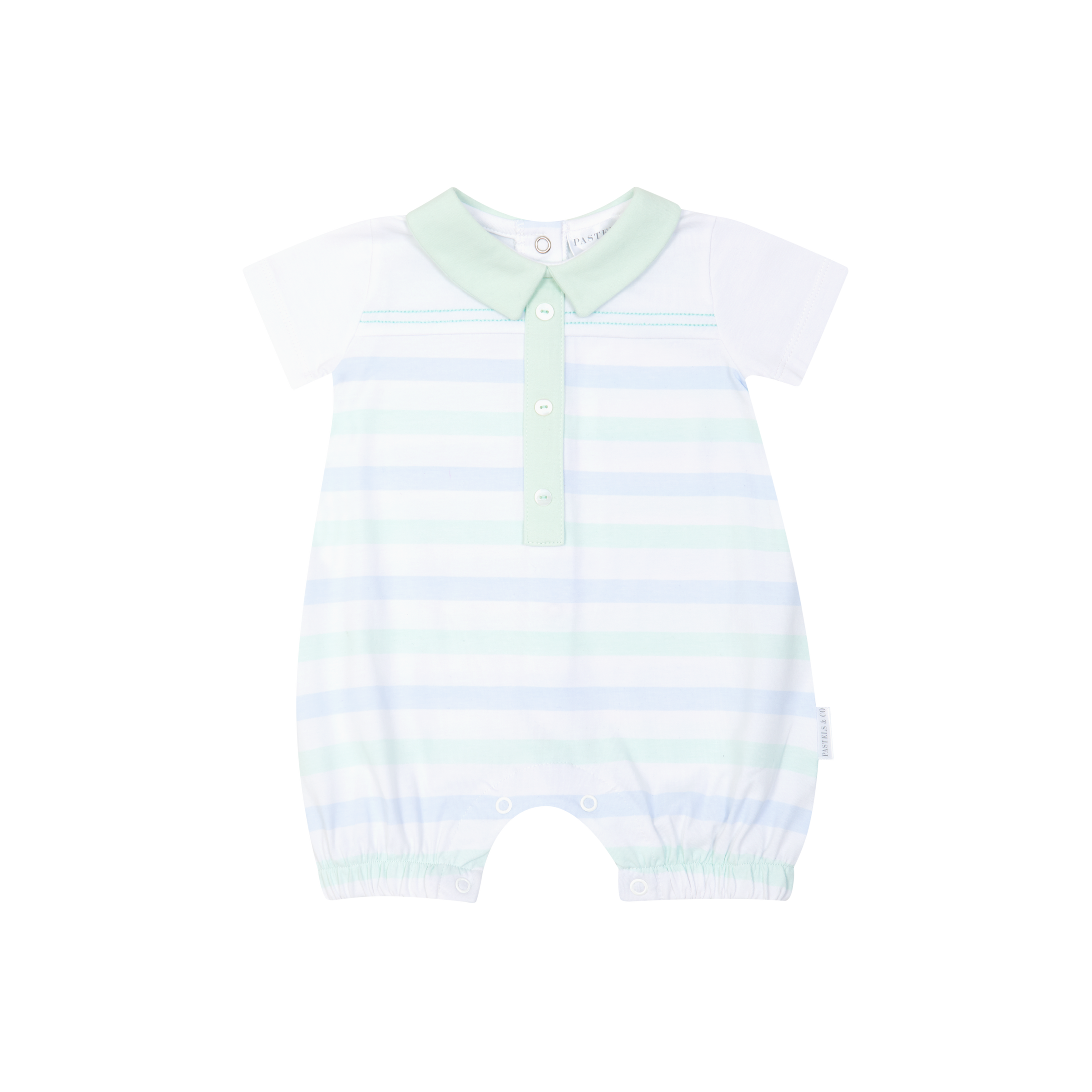 SS26 Pastels & Co BARTLEBY Mint Green White & Pale Blue Button Romper
