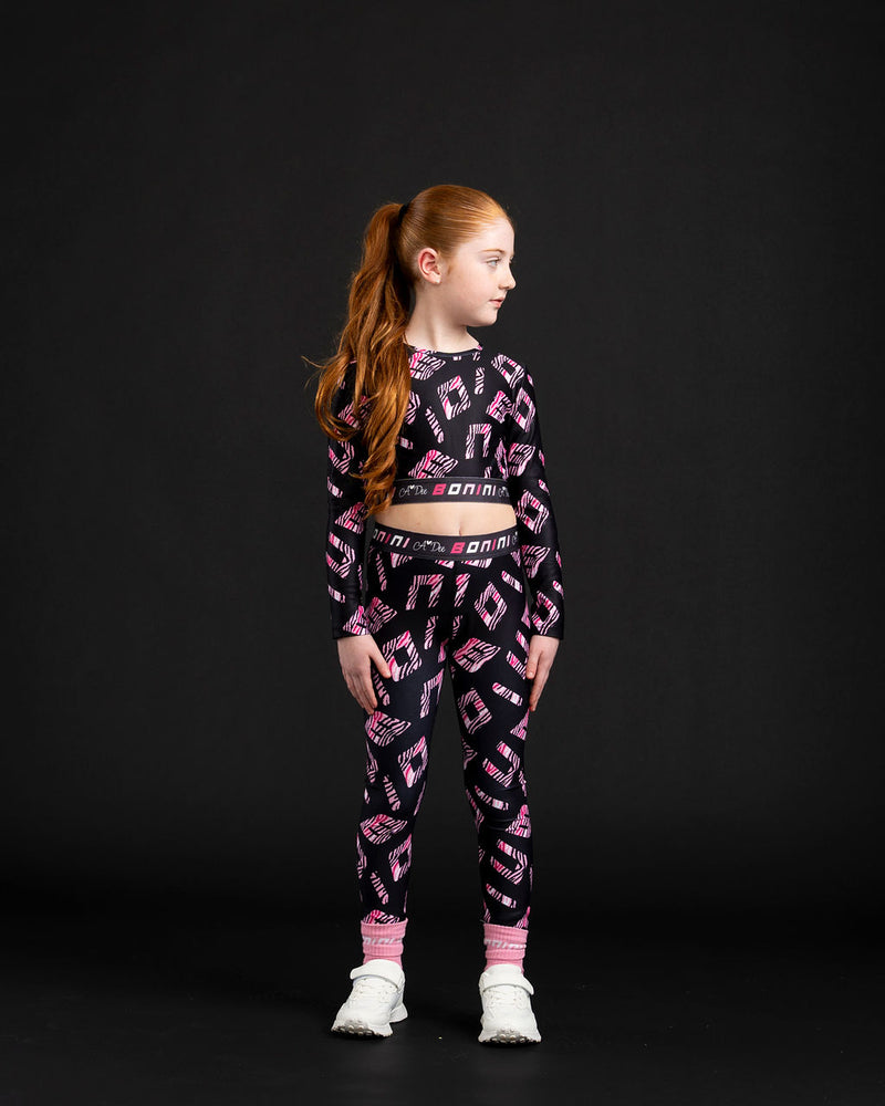 AW25 Bonini POWER Black Long Sleeve Logo Crop Sport Top