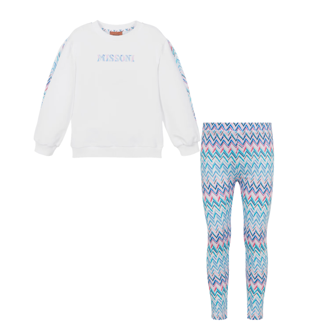 SS26 Missoni Blue & White Multicoloured Chevron Leggings Set