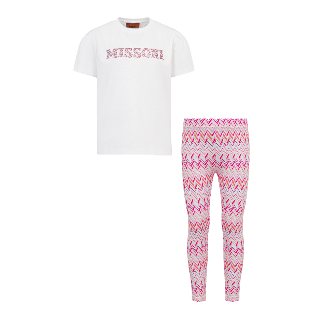 SS26 Missoni Pink & White Multicoloured Chevron Leggings Set