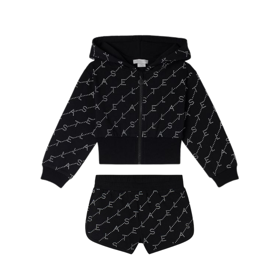 SS26 Stella McCartney Black & White Logo Print Hoody Shorts Set