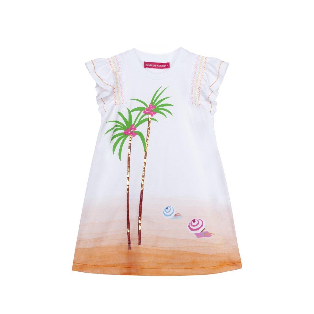 SS26 Agatha Ruiz De La Prada JNR White & Orange Palm Trees Dress