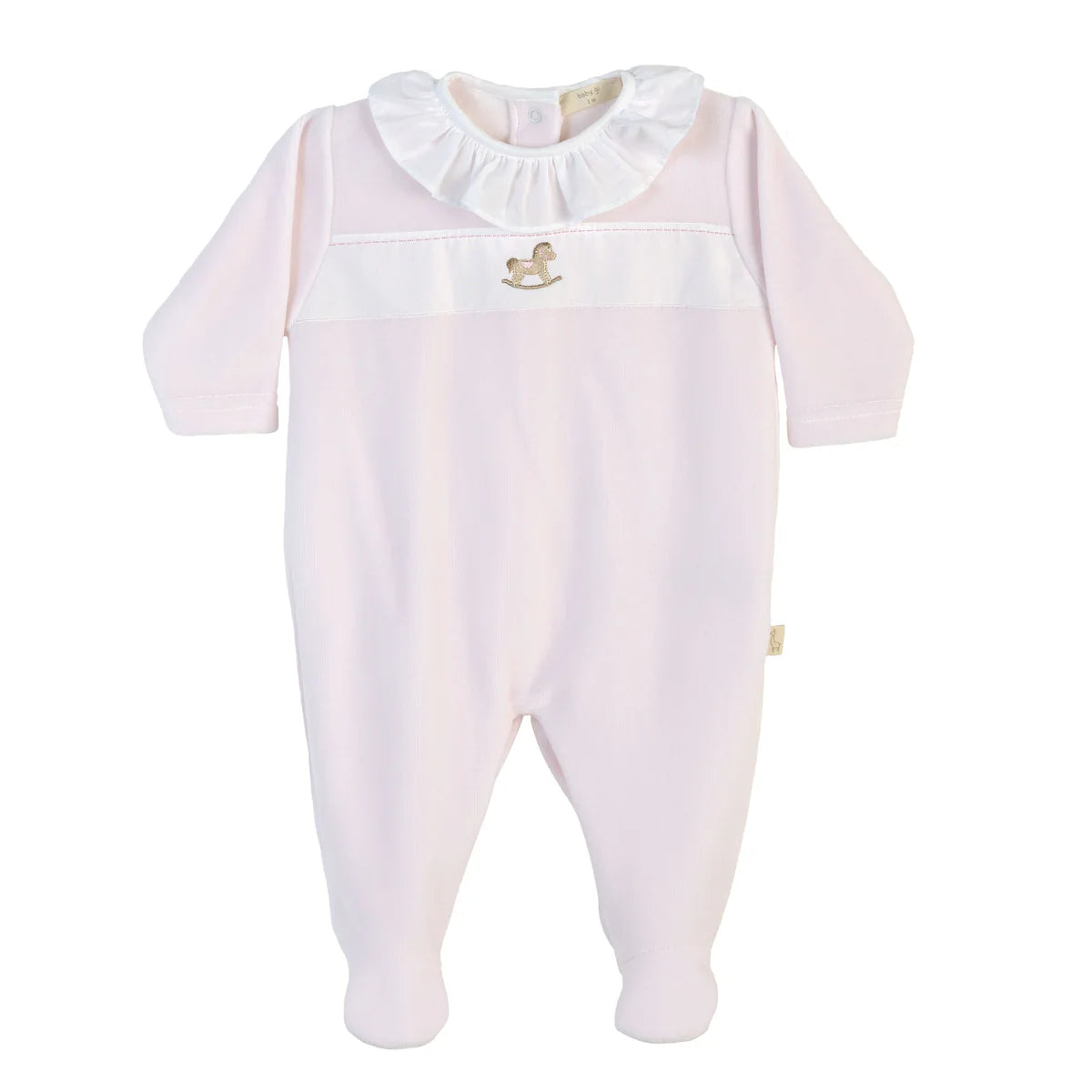 Baby Gi Pink & White Velour Rocking Horse Babygrow