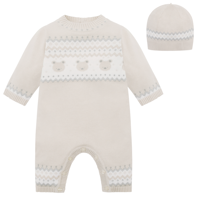 AW25 Emile Et Rose KRISTIAN Stone & White Knitted Bears All In One With Hat