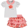 SS23 ADee YVONNE Bright White & Coral Rose Checked Triple Frill Skirt Set