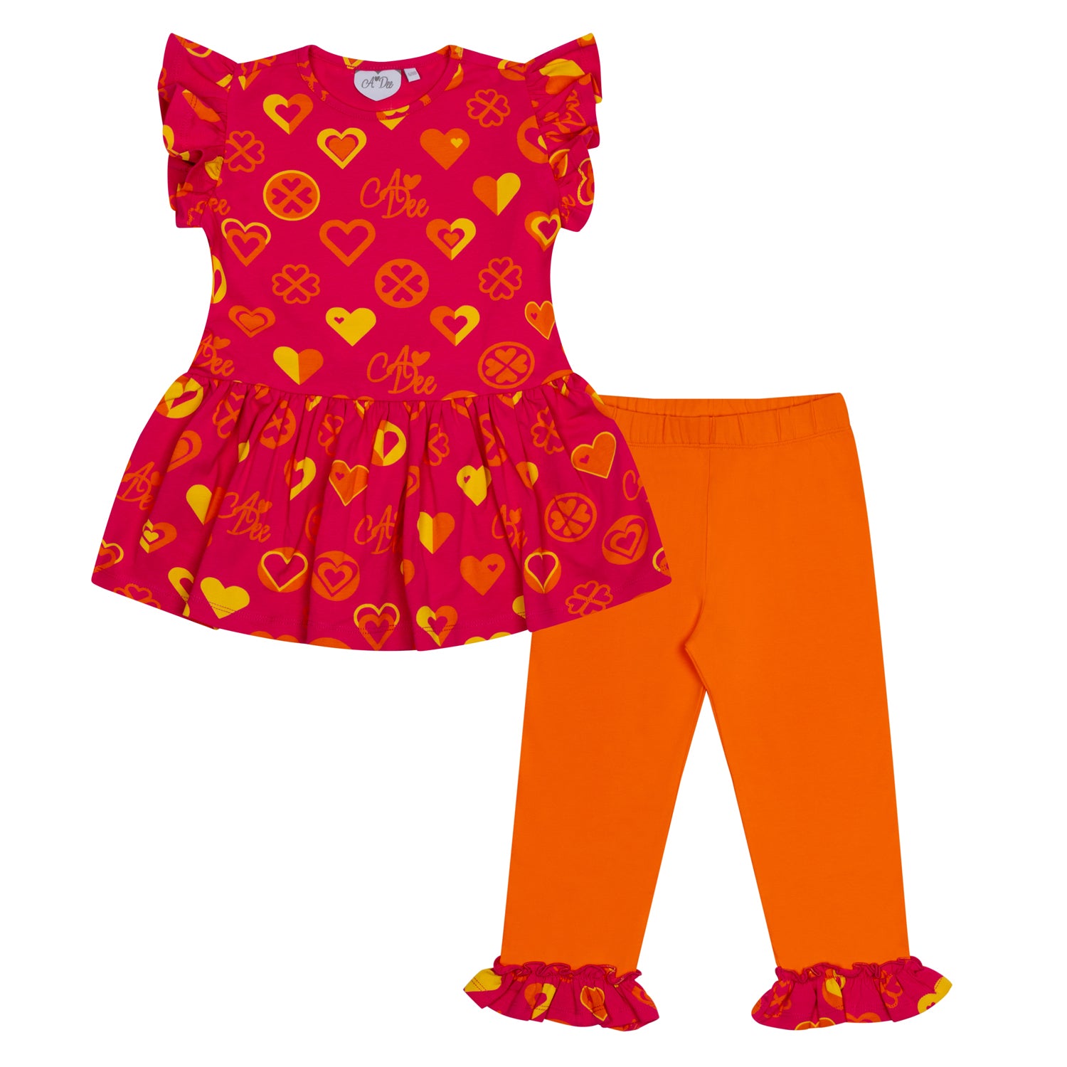 ADee MINNIE Hot Pink Colour Block Heart Print Legging Set