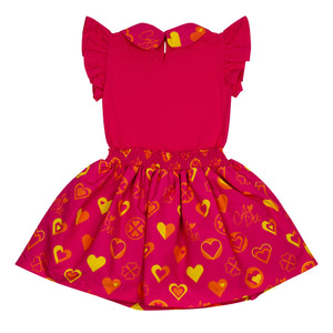 SS24 ADee MOLLY Hot Pink Colour Block Heart Print Dress