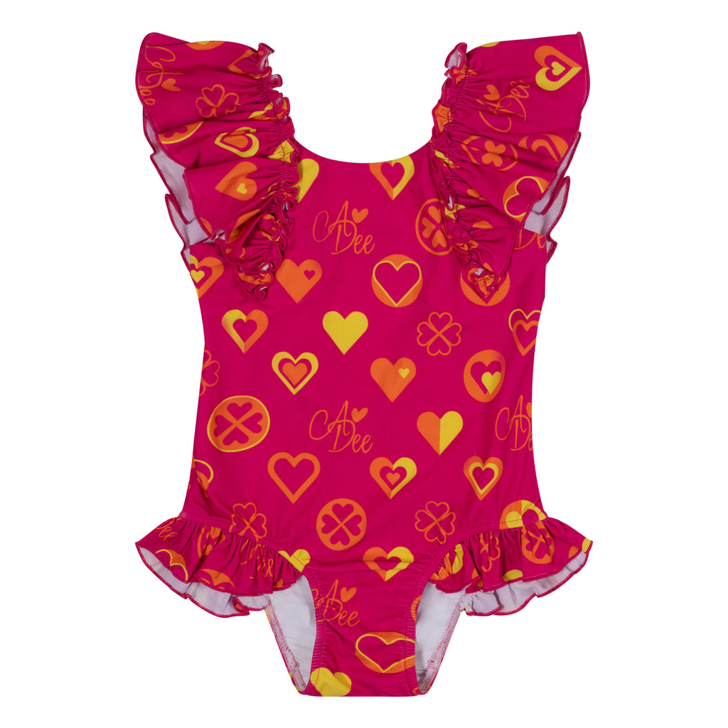 SS24 ADee DORI Hot Pink Colour Block Heart Print Swimsuit