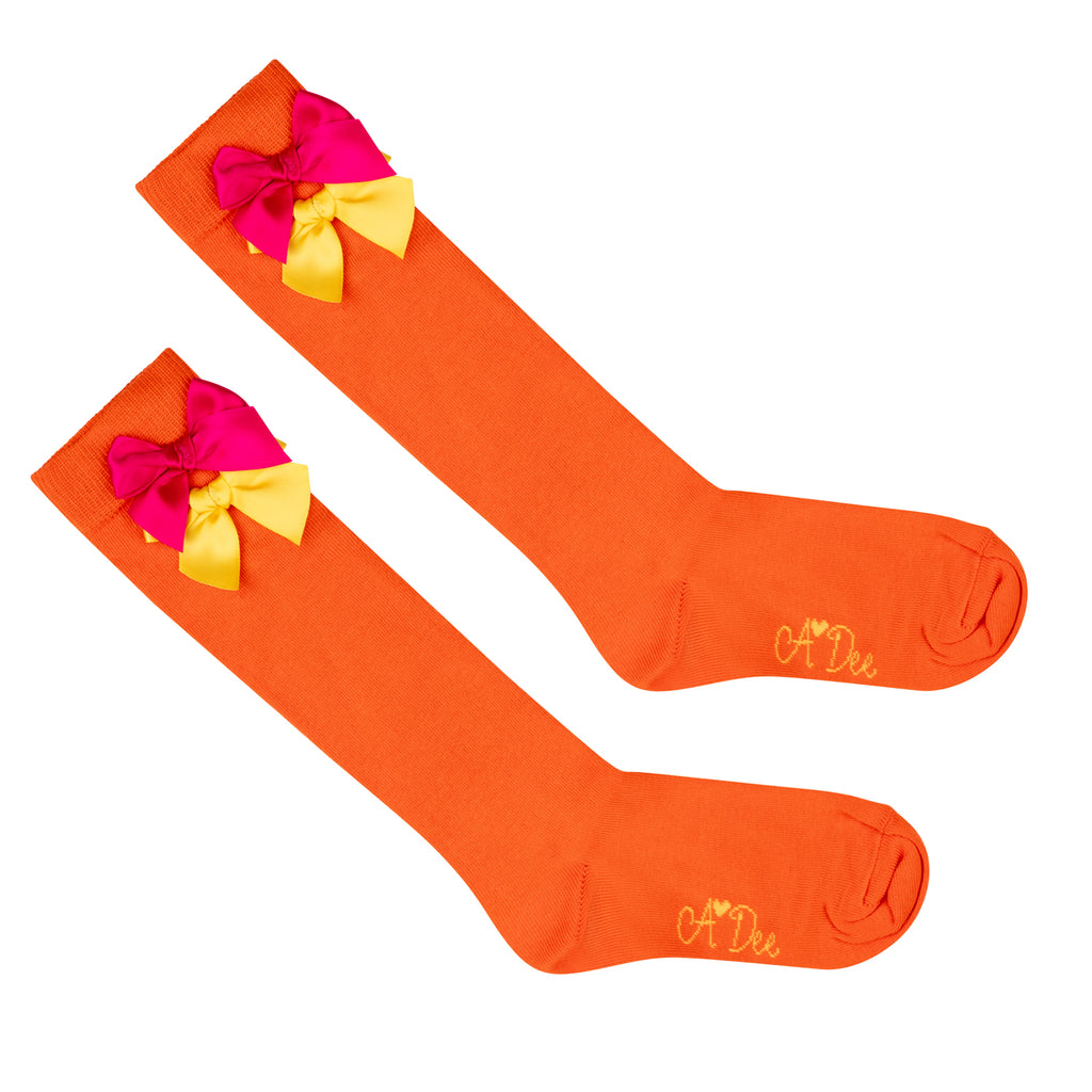 SS24 ADee MAXINE Bright Orange Bow Knee High Socks